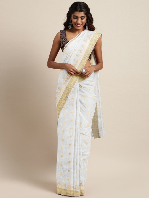 

Pavechas White & Gold-Coloured Pure Cotton Printed Kasavu Saree