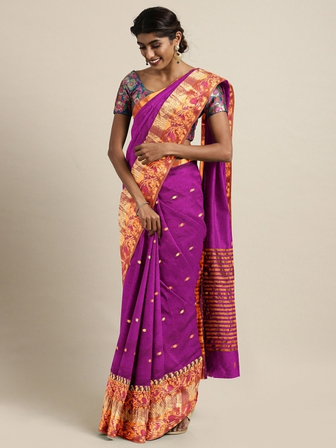 

Pavechas Magenta & Gold-Toned Poly Silk Woven Design Banarasi Saree