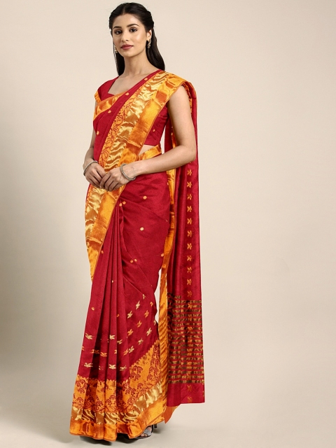 

Pavechas Maroon & Gold-Toned Poly Silk Woven Design Banarasi Saree