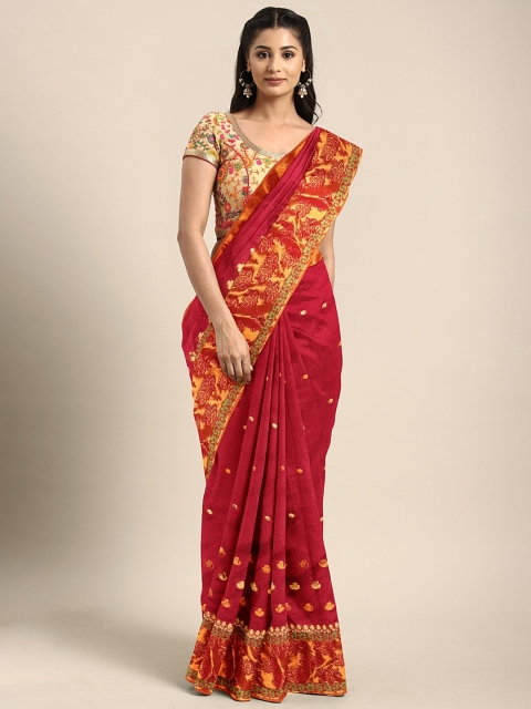 

Pavechas Maroon Poly Silk Solid Banarasi Saree