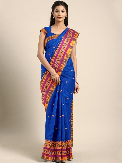 

Pavechas Blue Poly Silk Solid Banarasi Saree