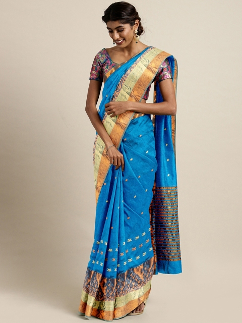 

Pavechas Blue & Gold Poly Silk Woven Design Banarasi Saree