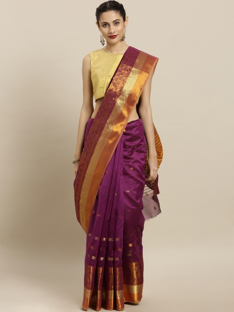 

Pavechas Magenta & Gold-Toned Poly Silk Woven Design Banarasi Saree