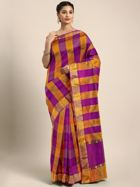 

Pavechas Magenta & Yellow Poly Silk Checked Banarasi Saree