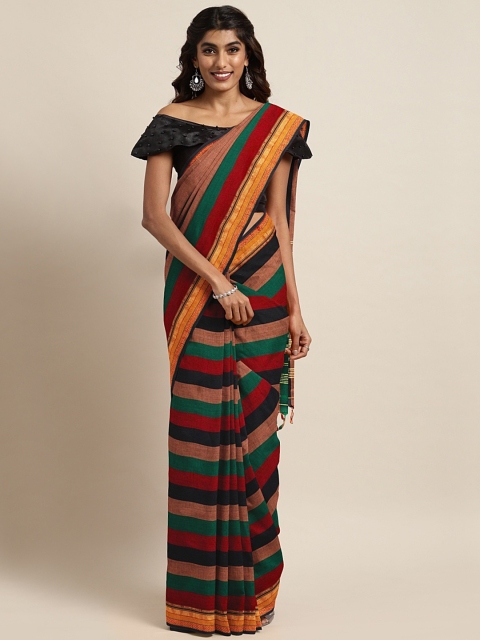 

Pavechas Maroon & Black Pure Cotton Striped Venkatgiri Saree