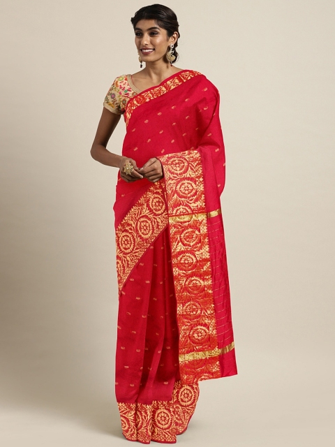 

Pavechas Red & Gold-Toned Poly Silk Printed Banarasi Saree