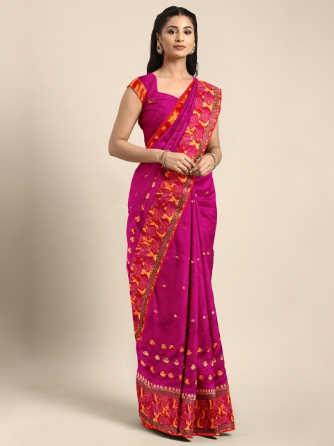 

Pavechas Pink Poly Silk Printed Banarasi Saree