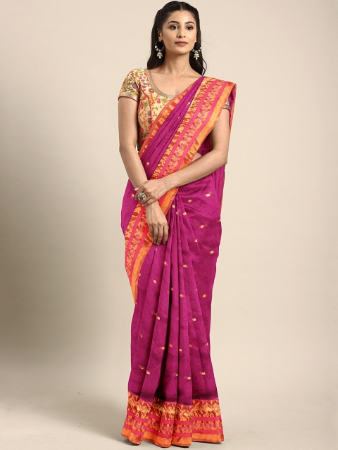 

Pavechas Magenta Pink & Gold-Toned Poly Silk Woven Design Banarasi Saree