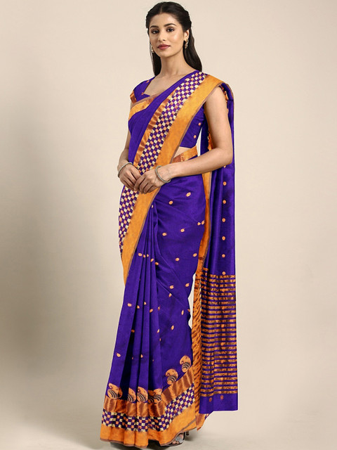 

Pavechas Purple Poly Silk Solid Banarasi Saree