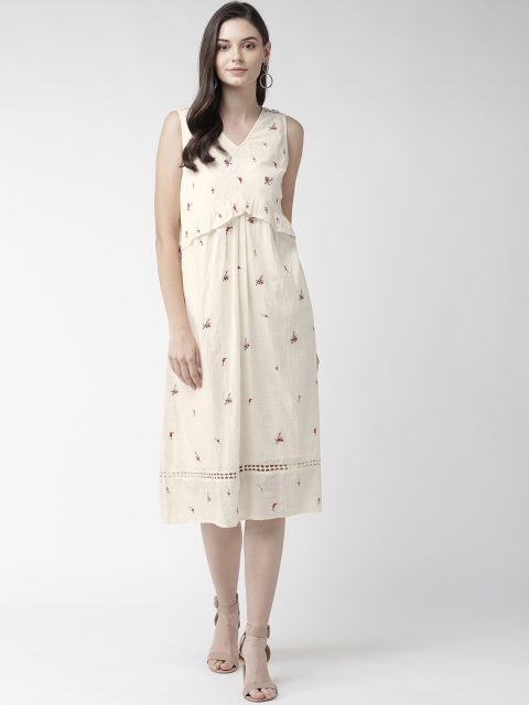 

SCOUP Women Cream-Coloured Floral Embroidered Empire Dress