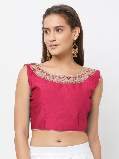 

Mirchi Fashion Women Pink Embellished Raw Silk Readymade Saree Blouse