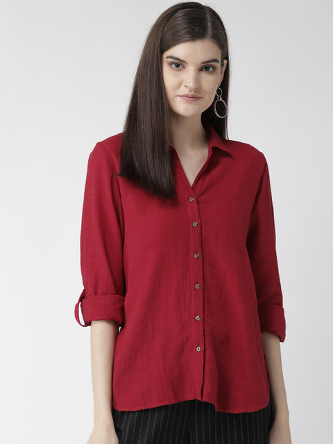 

SCOUP Women Maroon Regular Fit Solid Casual Shirt