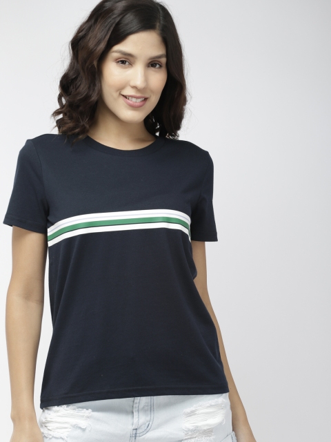 

FOREVER 21 Women Navy Blue Printed Round Neck T-shirt