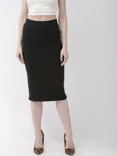 

FOREVER 21 Women Black Solid Knee-Length Knitted Pencil Skirt