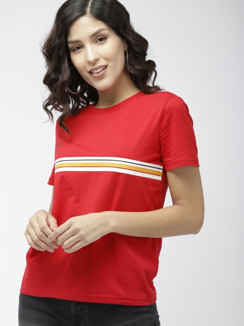 

FOREVER 21 Women Red Solid Round Neck T-shirt