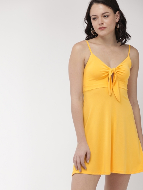 

FOREVER 21 Women Mustard Yellow Solid Fit and Flare Dress