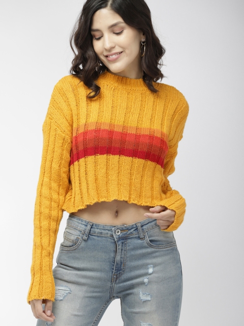 

FOREVER 21 Women Mustard Yellow & Red Colourblocked Sweater