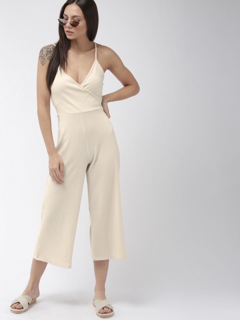 

FOREVER 21 Women Beige Solid Culotte Jumpsuit