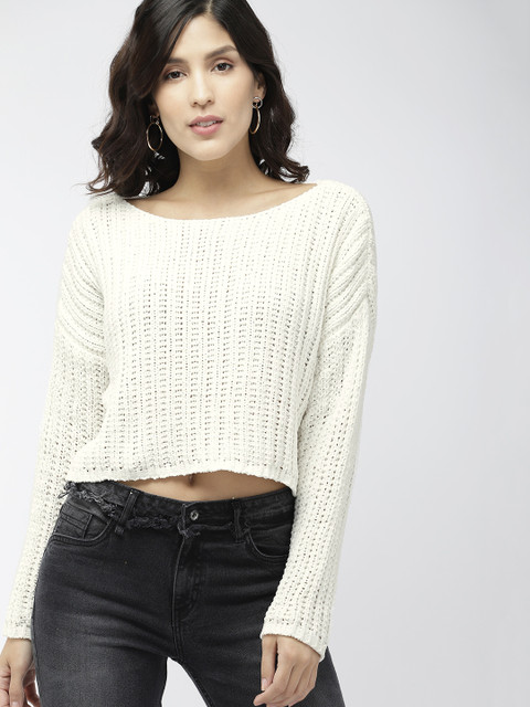 

FOREVER 21 Women Cream-Coloured Self Design Pullover Sweater