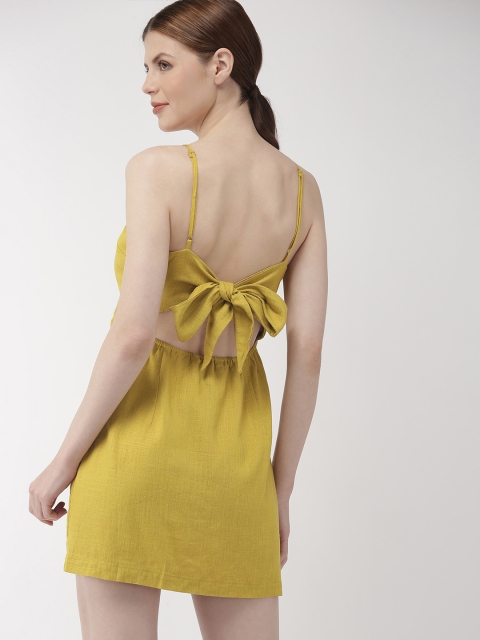 

FOREVER 21 Women Solid Yellow Sheath Dress