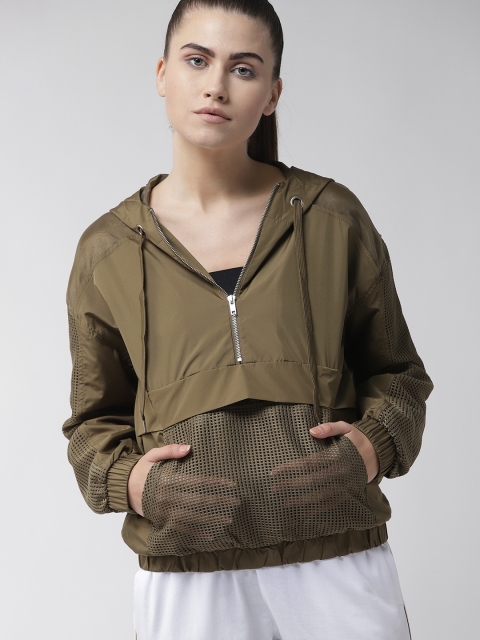 

FOREVER 21 Women Olive Green Solid Hooded Sporty Jacket