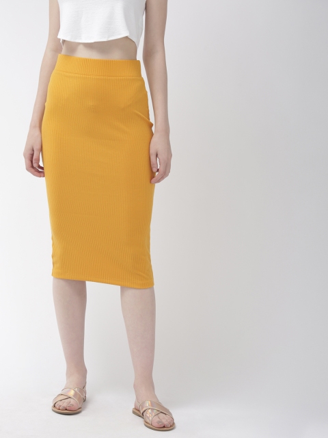 

FOREVER 21 Women Mustard Yellow Solid Knee-Length Knitted Pencil Skirt