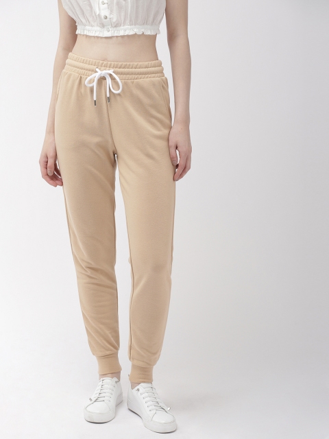 

FOREVER 21 Women Beige Solid Mid-Rise Joggers