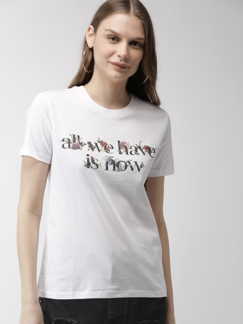 

FOREVER 21 Women White Printed Round Neck T-shirt