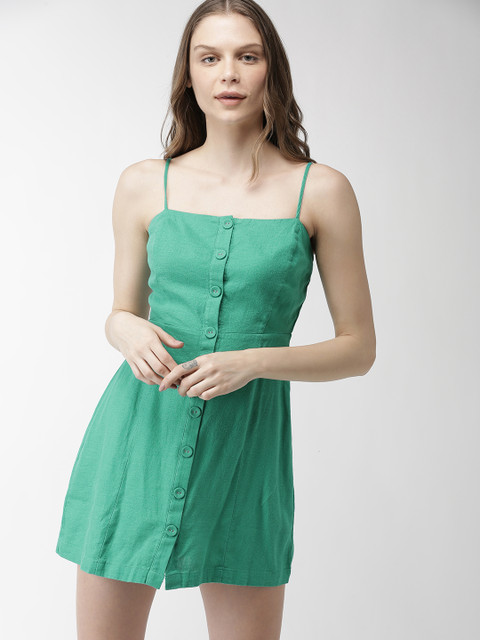 

FOREVER 21 Women Green Solid A-Line Dress