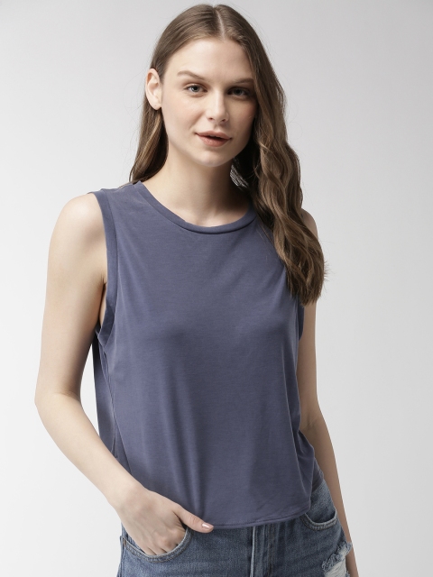

FOREVER 21 Women Blue Solid Top