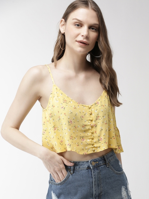 

FOREVER 21 Women Yellow Printed Top