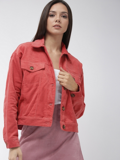 

FOREVER 21 Women Coral Pink Solid Tailored Jacket