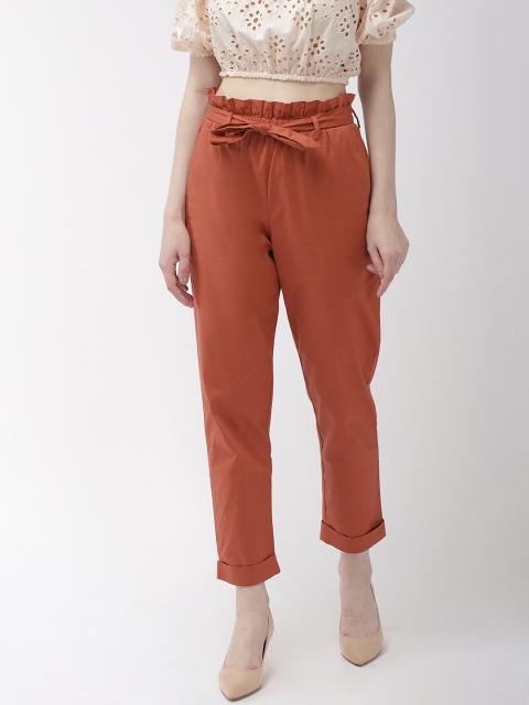 

FOREVER 21 Women Rust Red Regular Fit Solid Peg Trousers