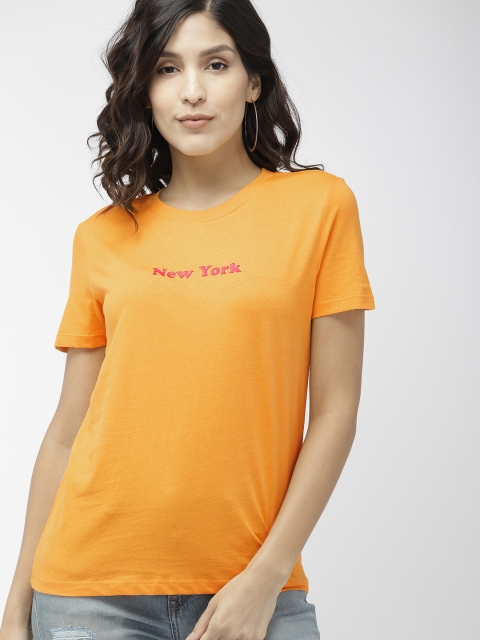

FOREVER 21 Women Mustard Yellow Solid Round Neck T-shirt