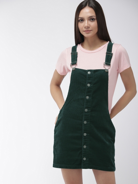 

FOREVER 21 Women Green Solid Pinafore Dress