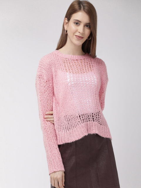

FOREVER 21 Women Pink Self Design Pullover Sweater