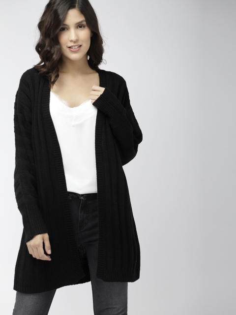 

FOREVER 21 Women Black Solid Front-Open Sweater