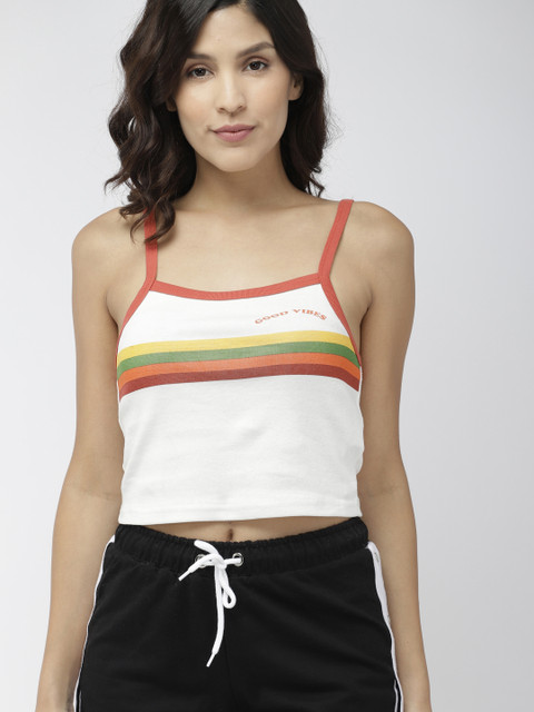 

FOREVER 21 Women White Printed Cropped Pure Cotton Top