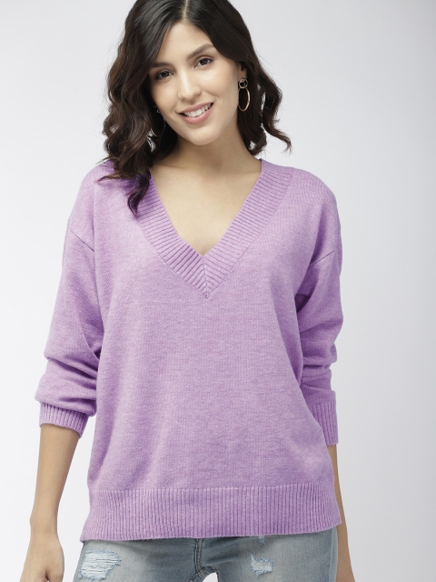 

FOREVER 21 Women Lavender Solid Pullover Sweater