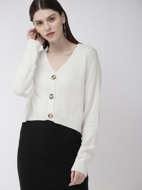 

FOREVER 21 Women White Solid Cardigan Sweater