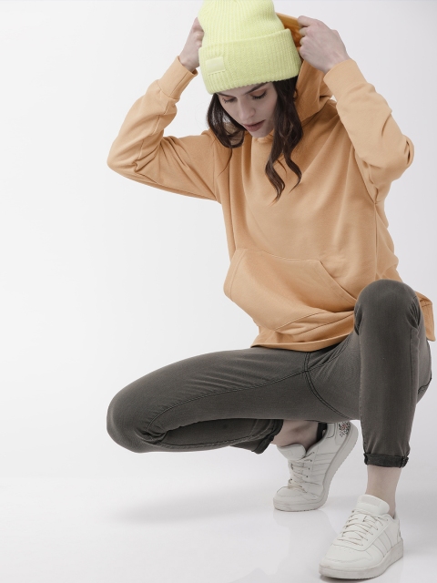 

FOREVER 21 Women Beige Solid Hooded Sweatshirt
