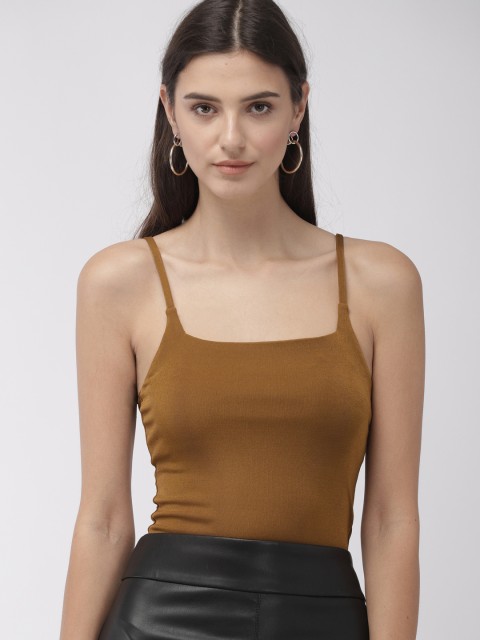 

FOREVER 21 Women Brown Solid Fitted Top