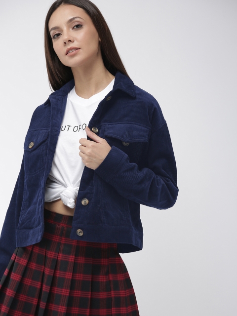 

FOREVER 21 Women Navy Blue Solid Jacket