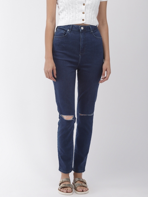 

FOREVER 21 Women Blue Slim Fit Mid-Rise Slash Knee Stretchable Jeans