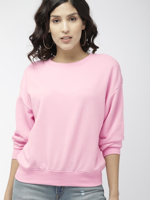 

FOREVER 21 Women Pink Solid Sweatshirt