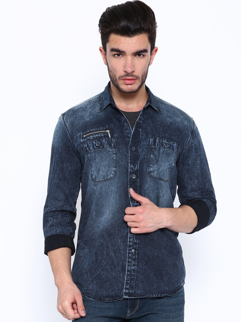 

Lee Navy Washed Denim Casual Shirt, Navy blue