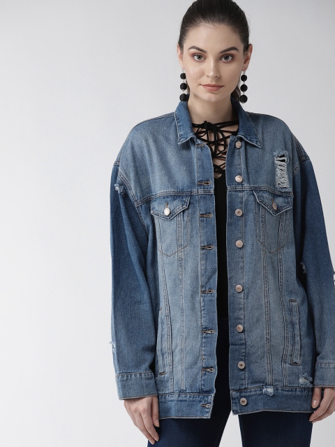 Women Blue Washed Denim Jacket