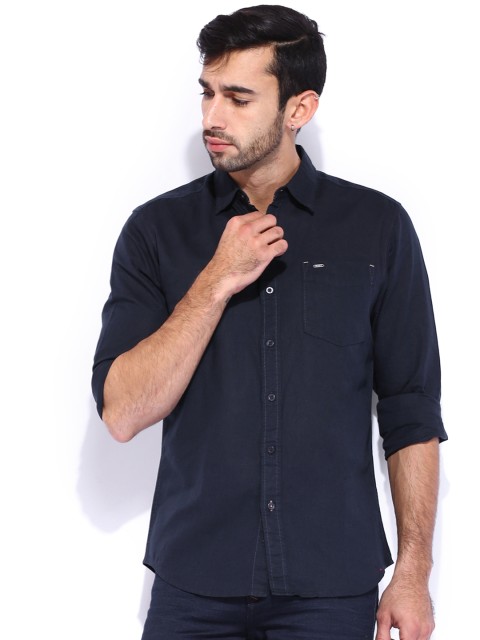 

Lee Navy Linen Casual Shirt, Navy blue