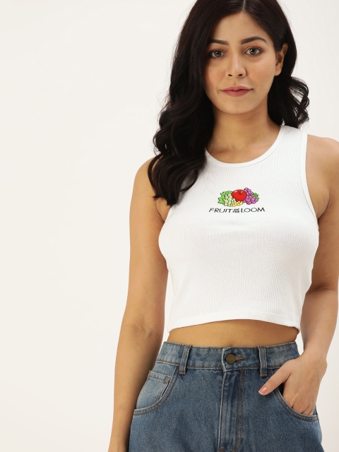 

FOREVER 21 Women White Printed Knitted Fitted Cropped Top
