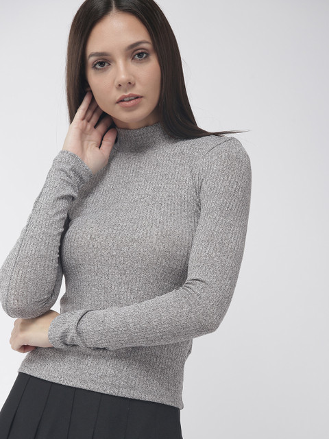 

FOREVER 21 Women Charcoal Grey Solid Fitted Top